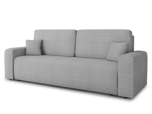 Schlafsofa Spark – Sofa mit Schlaffunktion und Bettkasten, Bonellfederkern, Cordbezug, große Schlaffläche, modernes Polstersofa & Bettsofa (Grau (Poso 110))