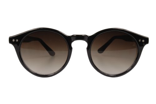 Vintage Inspired Small Round Circle Key Hole Retro P3 Sunglasses with Rivets (Black)