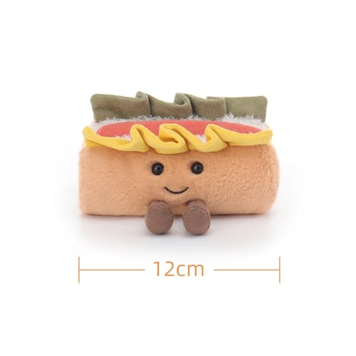 Apricot Lamb Köstlicher Hot Dog Essen Plüschtiere für Kinder, weiche niedliche Kuscheltier für Baby Mädchen und Jungen, Flauschige Köstlicher Hot Dog Braun 12cm