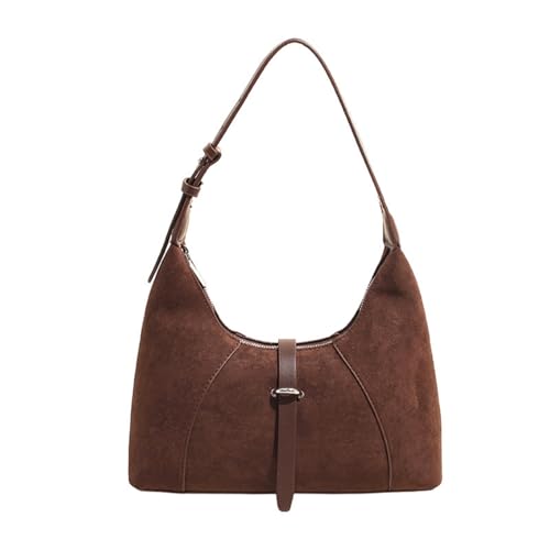 Slouchy Hobo-Tasche Aus Wildleder, Halbmond Tasche, Perfekt für Herbst und Winter, Geeignet für Freizeit, Arbeit Und Shopping (Kaffee)