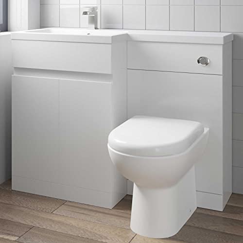 BAYSTONE 1100mm Bathroom Vanity Unit Basin Sink Toilet Combination Furniture Left Hand White