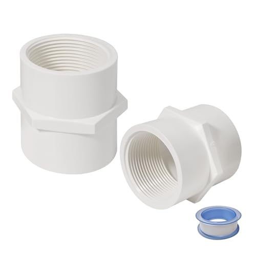 2 Inch PVC Female Thread Adaptor White 2-Way PVC Pipe Coupling Adapter Connectors for 2 Inch Sch 40 Pvc Pipe (Pack of 2)