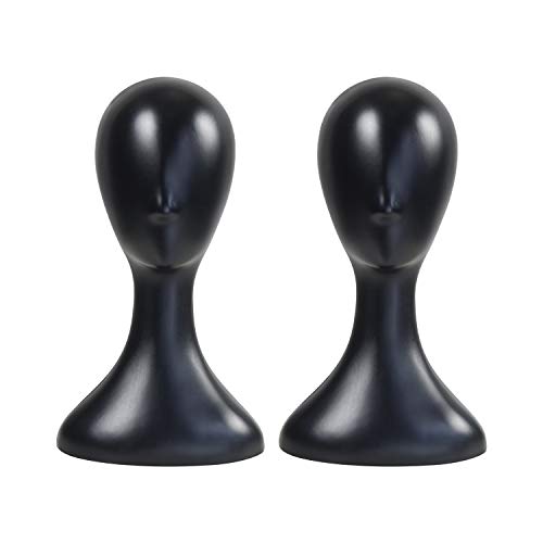 16 Inch 2 Packs!! Studio Limited Professional Plastic Mannequin Head (Black), Durable Women Model Wig Stand Display Styling Making Display Holder with Jack for Hat, Mask, Headdress, Necklace