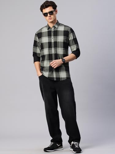 Image of Majestic Man Stylish Slim Fit Cotton Spread Collar Checked Casual Shirt