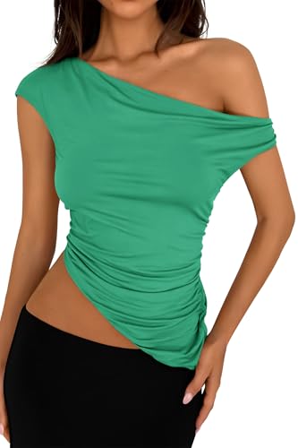 PRETTYGARDEN Womens Off The Shoulder Y2K Tops 2026 Summer Sleeveless