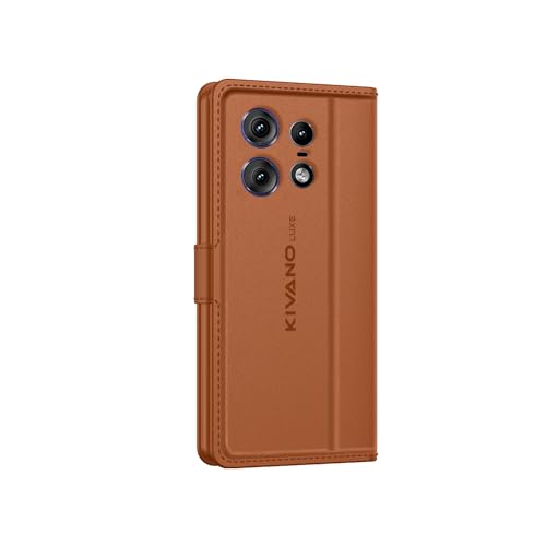 Image of KIVANO LUXE Compatible for Motorola Edge 50 5G Luxury Handmade Leather Magnetic Flip Folio Case | Card Holder & Kickstand | Slim Protective Cover | Unisex - Brown