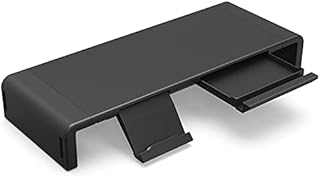 Klearlook Foldable Monitor Stand Built in Storage Drawer Tablet&Phone Stand Holder, Width Adjustable Desktop Monitor Screen Riser,Anti-Slip Monitor Mount for Computer/Printer/Laptops/TV-Black