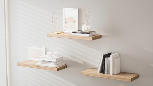 Miniatura 7 de Juego De 3 Estantes Flotantes De Madera, Estantes Rústicos Montados En La Pared, Estante Flotante Decorativo De 40 Cm De Longitud, Estantes De Exhibición De Pared Con Soportes Invisibles Para