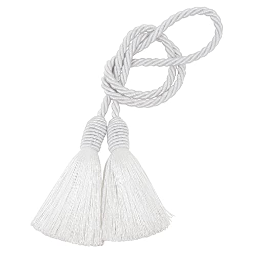 Image of 2 Pack Curtain Tiebacks Handmade Decorative Curtain Holdbacks Rope with Tassel - White