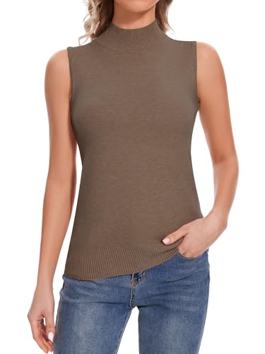 Image of Sleeveless Mock Neck Tops for Women Soft Slim Fit Knit Vest Tops