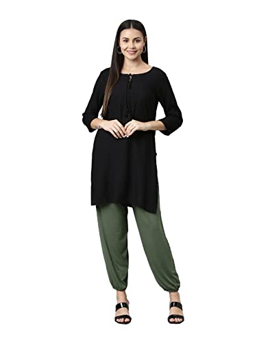 Image of GO COLORS Women Mid Rise Viscose Harem Pants | Wrinkle Free, Relaxed Fit, Free Size