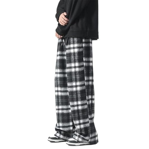 Men's Pants Fall Winter Thick Casual Plaid Wide-Leg Trouser for Men2