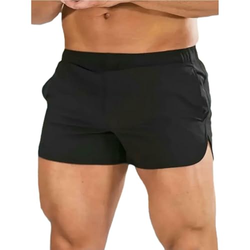 DCEHGEW Men’S Black Grey Quick Dry Running Shorts,Men Lightweight Breathable Athletic Gym Shorts for Workout Training-Black-M