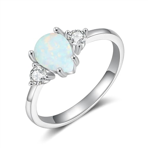 10K 14K 18K Gold White Opal Engagement Rings for Women, Heart/Oval/Pear/Square/Emerald/Round Shaped Opal Rings Opal Promise Wedding Anniversary Ring Jewelry Gifts for Her Size 4-15