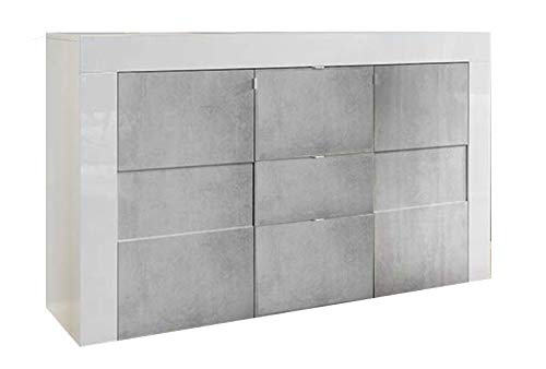 LIGNEUBLE LEASY LAQUADO BLANCO Y BÉTON - Salón de comedor moderno - El aparador 2 puertas 3 cajones