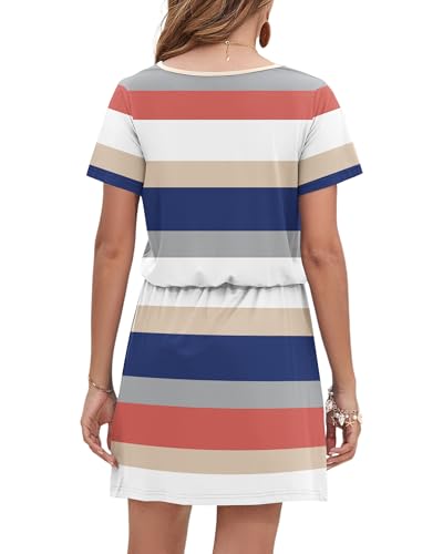 Image of AUSELILY Womens Summer Dresses 2026 Causal Short Sleeve V Neck Tie Front Mini Short Dress with Pockets