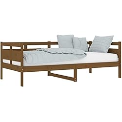 vidaXL Sofá Cama Invitado Pijamada Ocasional Habitación Salón Sala de Estar Muebles para Dormir Descansar Madera Maciza de Pino Marrón Miel 90x190 cm
