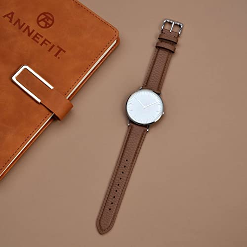 Image of ANNEFIT Watch Band 22mm, Quick Release Textured Padded Leather Straps with Silver Buckle for Men and Women (Brown)