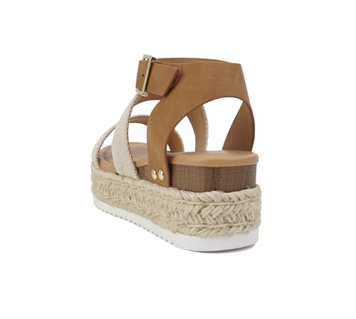 Image of Soda Bryce Espadrille Wedge Sandal with Open Toe Buckle and Ankle Strap