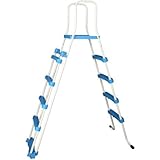 San Marco echelle pour Piscine Hors Sol avec Platform de securite, Disponible en différentes hauteurs jusqu'a 107, 122 et 132 cm, escalier de Piscine hor Sol, Bleu Blanche (132 cm)