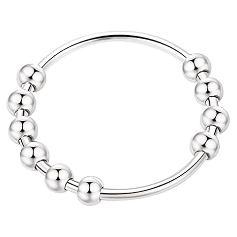 925 Sterling Silver Anti Anxiety Ring Spinning Fidget Ring for Anxiety Stress Relief Bead Ring Fidget Jewelry, 5 UK, Stainless Steel, stainless steel Cover