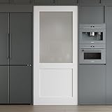 WINSTELLAR 32 x 80 Prebuilt Interior Frosted Glass Half Door Slab, Paintable Interior Doors for Home, Bedroom, Pantry, Laundry Room as Prehung, Pocket, French, Barn Doors, White Door Panel