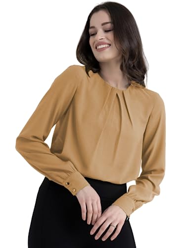 Image of Classic Crew Neck Front Pleat Detail Women Plain Top with Long Sleeves for Office, Casual, Top for Women /Girls Tops