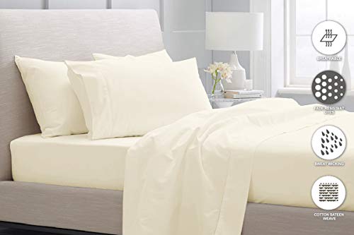 Pizuna Pure 100% Cotton King Size Sheets, 800 Thread Count Long Staple Cotton Crisp Sateen with 15in Deep Pocket (Combed New Ivory)