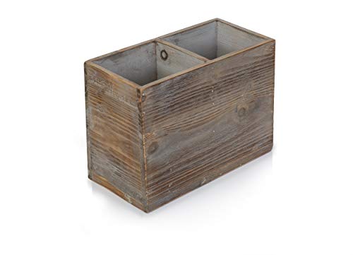 image for Besti Rustic Kitchen Utensil Holder With 2 Compartments | Torched Wood