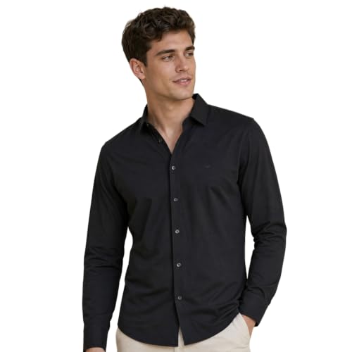 Image of Nobero Everyday Comfort Shirt for Men | Cotton Shirts for Men in 205 GSM Plated Interlock | Stand Collar | Regular Fit | Full Sleeve