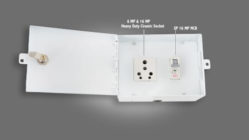 Image of GDP Enterprise India Outdoor All Electric Vehicle Charger Wall Mount Safety Box with 32 Amp MCB Circuit Breaker / 16Amp Socket। Powder Coated Metal Box with Lock & Key Lock