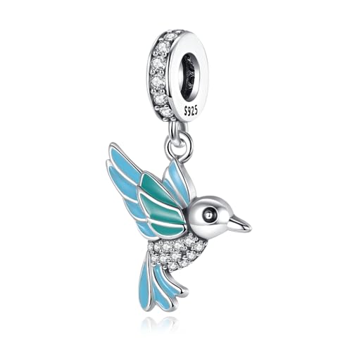 Colibrí azul abalorio de plata de ley 925 con circonitas para collar y pulsera