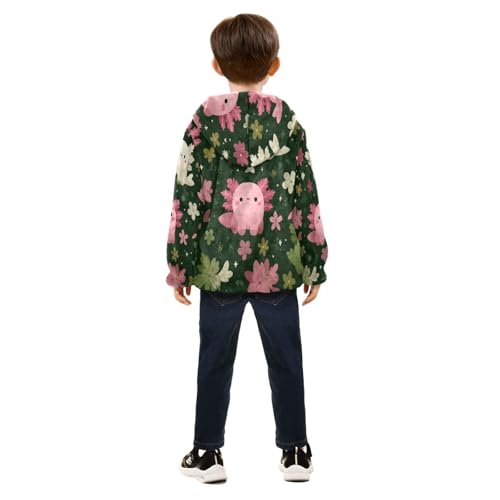 Cute Axolotl with Flowers Toddler Fleece Jacket Girl Boys Hooded Fleece Jacket Coat Warm Outwear Zip-up 3-10T4