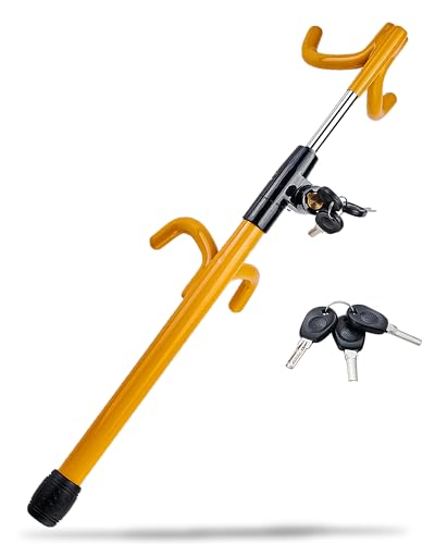 Dodomes Steering Wheel Lock Anti-Theft Heavy Duty Secure Car Device, Adjustable Length Clamp Double Hook Locks Universal Fit Yellow