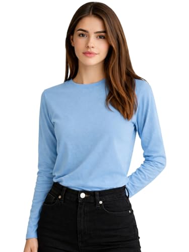 Image of JUNEBERRY Pure Cotton Round Neck Regular Fit Core Fashion Solid Full Sleeve T-Shirt for Women & Girls (Colors: Black, Cork, Green, Navy, Swanwhite & White)