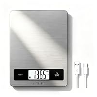 NUTRI FIT Wiederaufladbare digitale Küchenwaage, elektronische Lebensmittelwaage aus Edelstahl mit USB-C-Ladefunktion zum Wiegen von Back- und Kochzutaten, 11 lb/5 kg, lbs: oz/g fl'oz/ml (Edelstahl) – Ansicht 1