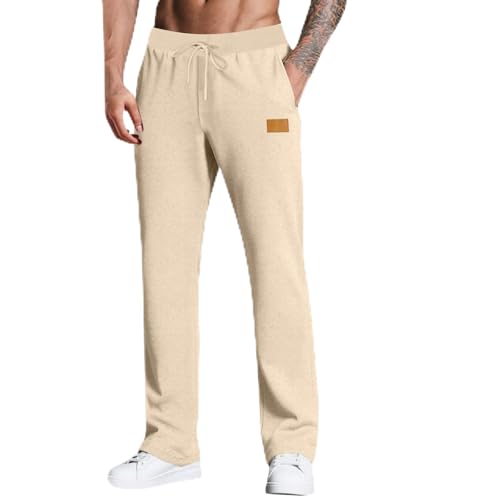 2026 Pantalones De Correr Hombre Estiramiento De Chándal Pantalones Casual Liso Color Suelto Pista Pants Con Bolsillo Cordón Sudaderas Moda Casual Deporte Correr, beige, S