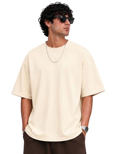 Image of PeaceOut Oversized T Shirt for Men | 240 GSM Heavyweight Cotton T Shirt | Drop Shoulder Oversized Tshirt for Men | Baggy Loose Fit Streetwear Round Neck Half Sleeve Casual Wear