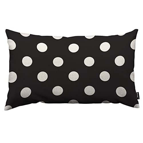 Tks Mitlan White Polka Dot Decorative Pillow Covers On The Black Background Rustic Linen Throw Pillow Covers 12X20 Inch For Sofa Couch Decoration #TOP8