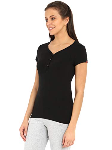 Image of Jockey UL03 Women's Super Combed Cotton Elastane Stretch Slim Fit Solid V Neck Henley Styled Half Sleeve T-Shirt