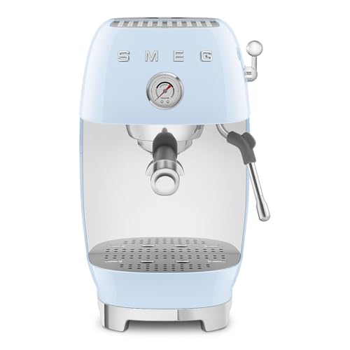 Image of Smeg Cold Brew Coffee Machine, Original Italian Brand, Patented Smeg Pastel Blue Color, Live the Barista Exeprience, Professional Steam Wand for Creamy Milk Drink, Pressure Monitor, ECF03PBEU