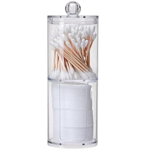 Porta Algodão e Cotonete Acrílico Duplo com Tampa Transparente Organizador Moderno para Banheiro e M