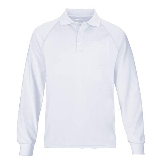 Camisa polo masculina de golfe de manga comprida, casual, lisa, elegante, caimento seco, design de desempenho, gola polo, 12131-branco, 6G