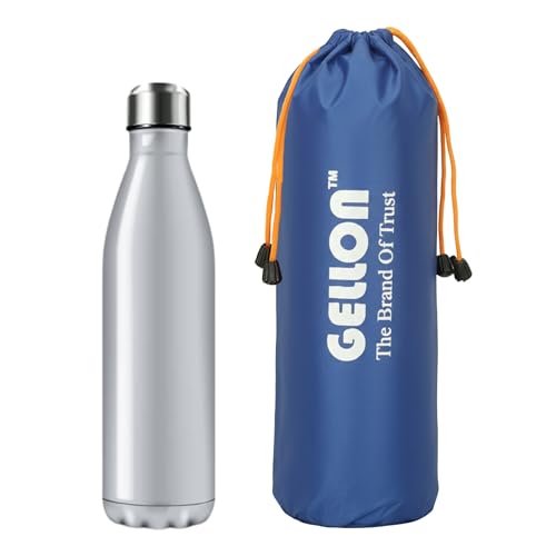 Image of Gellon Bottle Cover In Umbrella Cloth For 750 ML, 1 L to 1.5 Litre Water Proof Drawstring Closer For Travel, Hiking, Office & School Kids In Black Color (Blue)