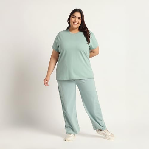 Image of Women's Relaxed Fit Cotton Co-Ord Set | Half Sleeve Top & Wide Leg Pants | Travel & Casual Wear