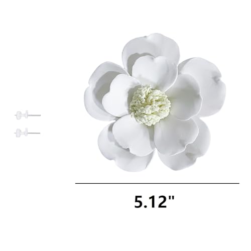 Image of Ceramic Flower Wall Art Decor, Artificial Flower Wall Sculpture,Handmade Ceramic Flowers for Home,Hallway,Living Room, Kitchen,Bathroom (White,Osmanthus, 5.12 inch)