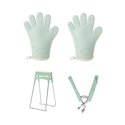 Silicone Oven Mitts Pair Hot Plate Gripper Set Heat Resistant for Women Men With Fingers for Cooking Baking Kitchen New Apartment Essentials Mint