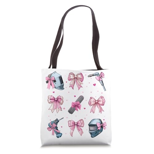 Bolso tote para mamá con estampado de coqueta, arco y soldadora en rosa