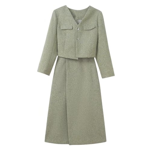 Tailleur jupe deux pièces tweed style français avec veste vintage boutons chics
