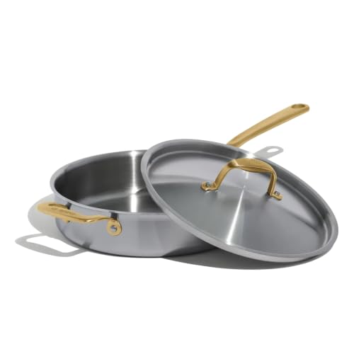 Image of Made In Cookware - 3.5 Quart Stainless Steel Saute Pan (Antique Brass Handle) - 5 Ply Stainless Clad - Professional Cookware - Crafted in Italy - Induction Compatible